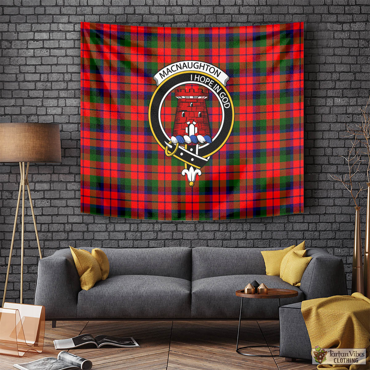 Tartan Vibes Clothing MacNaughton Modern Tartan Tapestry Wall Hanging and Home Decor for Room with Family Crest