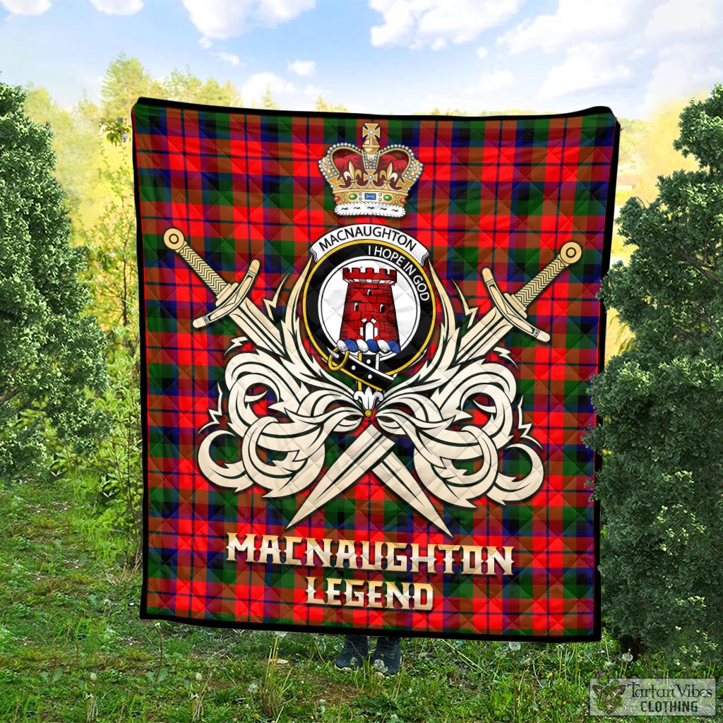 Tartan Vibes Clothing MacNaughton Modern Tartan Quilt with Clan Crest and the Golden Sword of Courageous Legacy