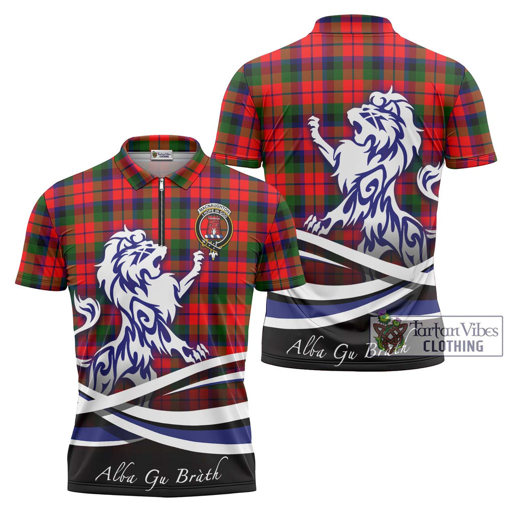 MacNaughton Modern Tartan Zipper Polo Shirt with Alba Gu Brath Regal Lion Emblem Unisex - Tartanvibesclothing Shop