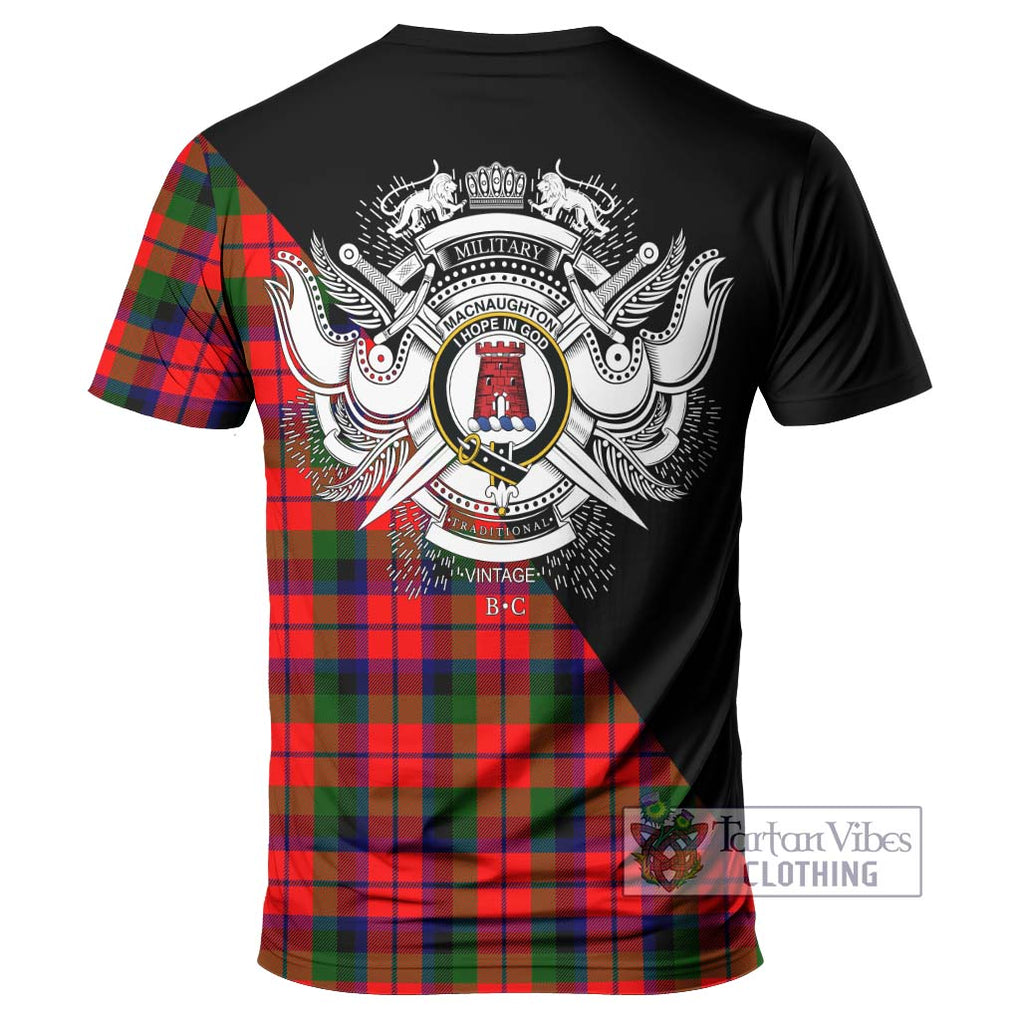 MacNaughton Modern Tartan T-Shirt with Family Crest and Military Logo Style - Tartanvibesclothing Shop