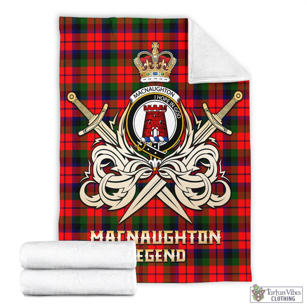 Tartan Vibes Clothing MacNaughton Modern Tartan Blanket with Clan Crest and the Golden Sword of Courageous Legacy