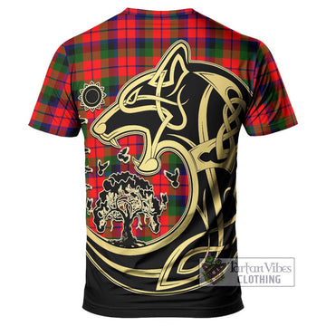 MacNaughton Modern Tartan T-Shirt with Family Crest Celtic Wolf Style