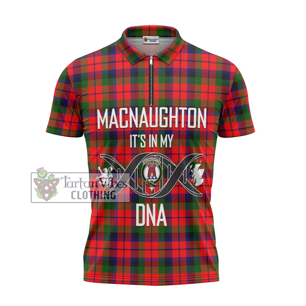 MacNaughton Modern Tartan Zipper Polo Shirt with Family Crest DNA In Me Style - Tartanvibesclothing Shop