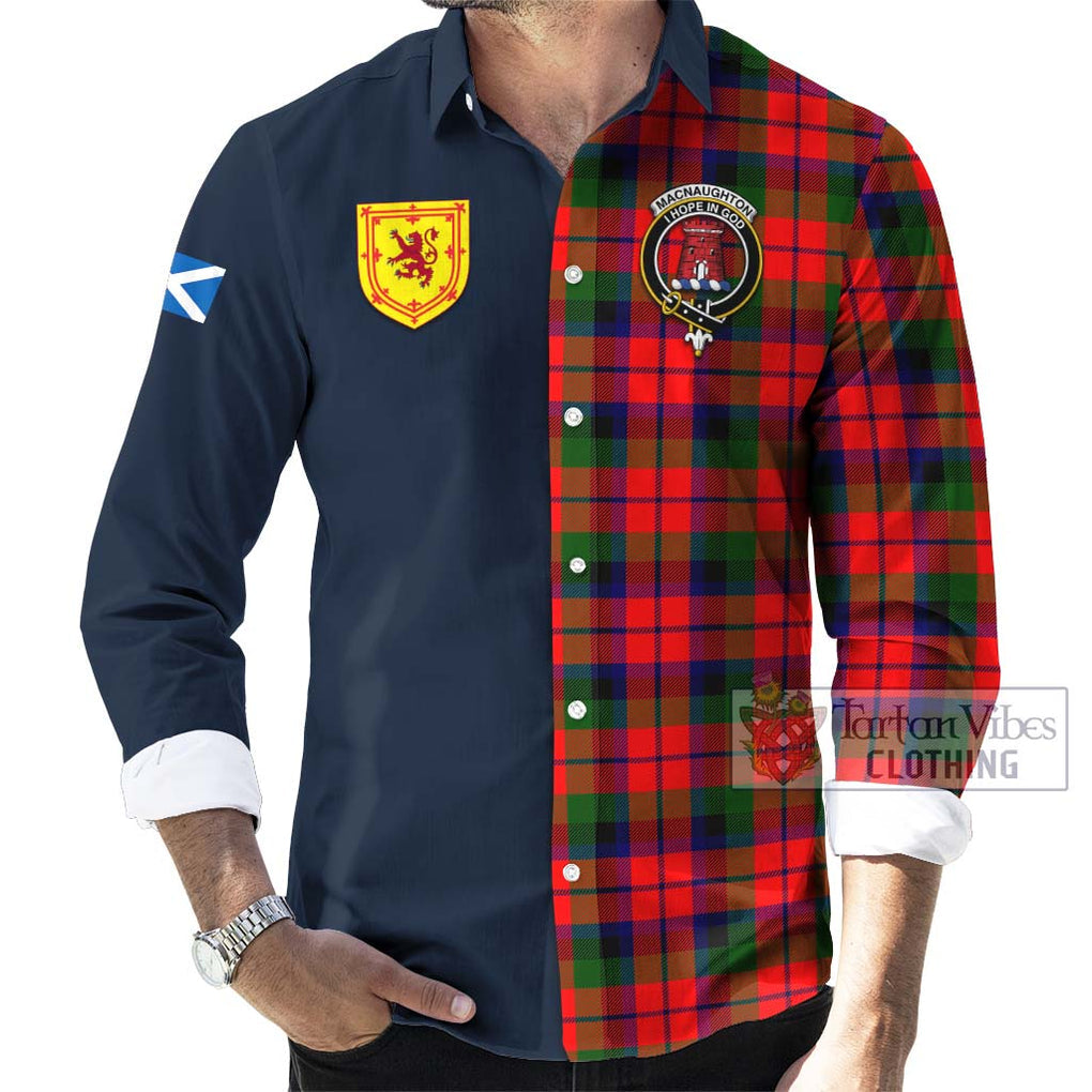 Tartan Vibes Clothing MacNaughton Modern Tartan Long Sleeve Button Shirt with Scottish Lion Royal Arm Half Style