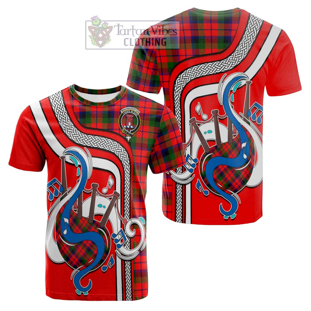 Tartan Vibes Clothing MacNaughton Modern Tartan Cotton T-shirt with Epic Bagpipe Style