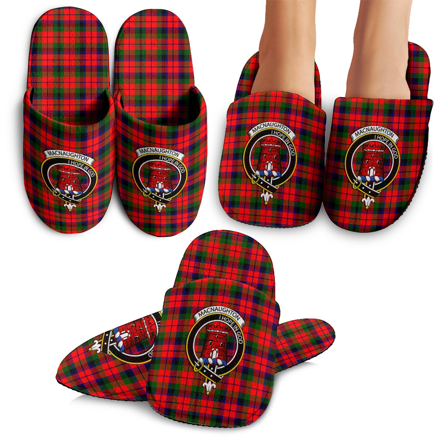 MacNaughton Modern Tartan Home Slippers with Family Crest - Tartanvibesclothing