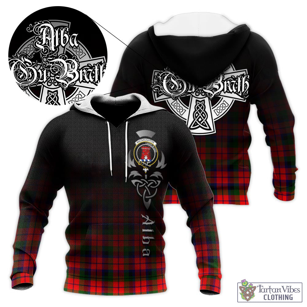 Tartan Vibes Clothing MacNaughton Modern Tartan Knitted Hoodie Featuring Alba Gu Brath Family Crest Celtic Inspired