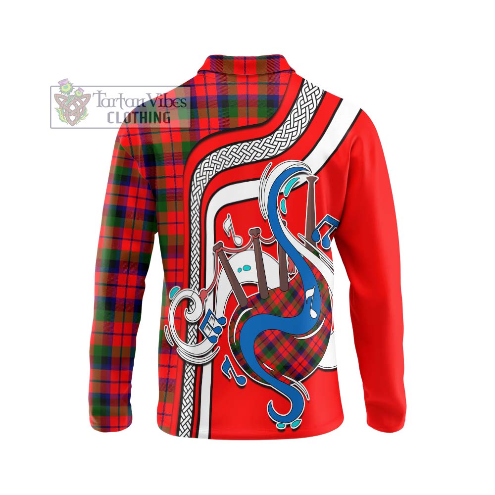 Tartan Vibes Clothing MacNaughton Modern Tartan Long Sleeve Polo Shirt with Epic Bagpipe Style