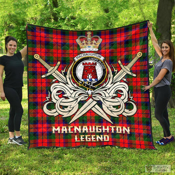 MacNaughton Modern Tartan Quilt with Clan Crest and the Golden Sword of Courageous Legacy