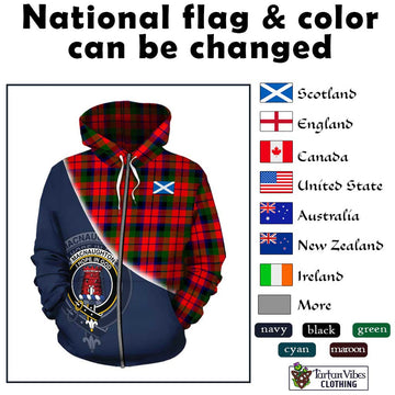 MacNaughton Modern Tartan Hoodie with Personalised National Flag and Family Crest Half Style