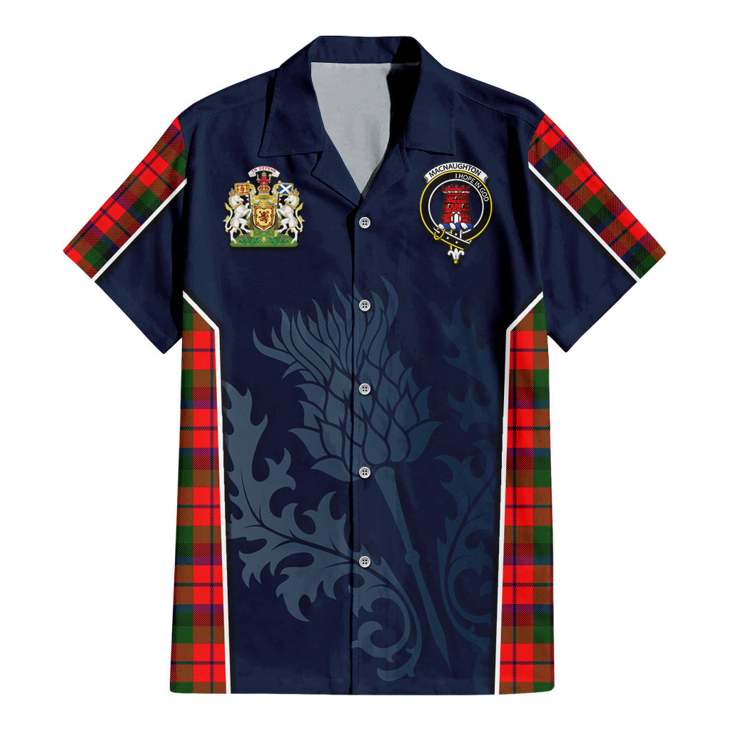 Tartan Vibes Clothing MacNaughton Modern Tartan Short Sleeve Button Up Shirt with Family Crest and Scottish Thistle Vibes Sport Style