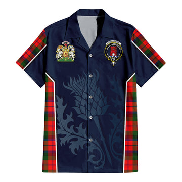 MacNaughton Modern Tartan Short Sleeve Button Up Shirt with Family Crest and Scottish Thistle Vibes Sport Style