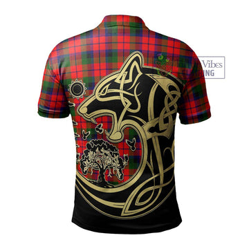 MacNaughton Modern Tartan Polo Shirt with Family Crest Celtic Wolf Style