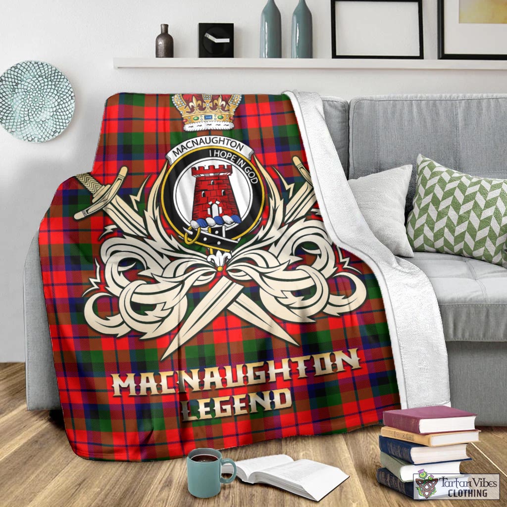 Tartan Vibes Clothing MacNaughton Modern Tartan Blanket with Clan Crest and the Golden Sword of Courageous Legacy