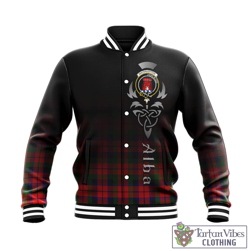 Tartan Vibes Clothing MacNaughton Modern Tartan Baseball Jacket Featuring Alba Gu Brath Family Crest Celtic Inspired