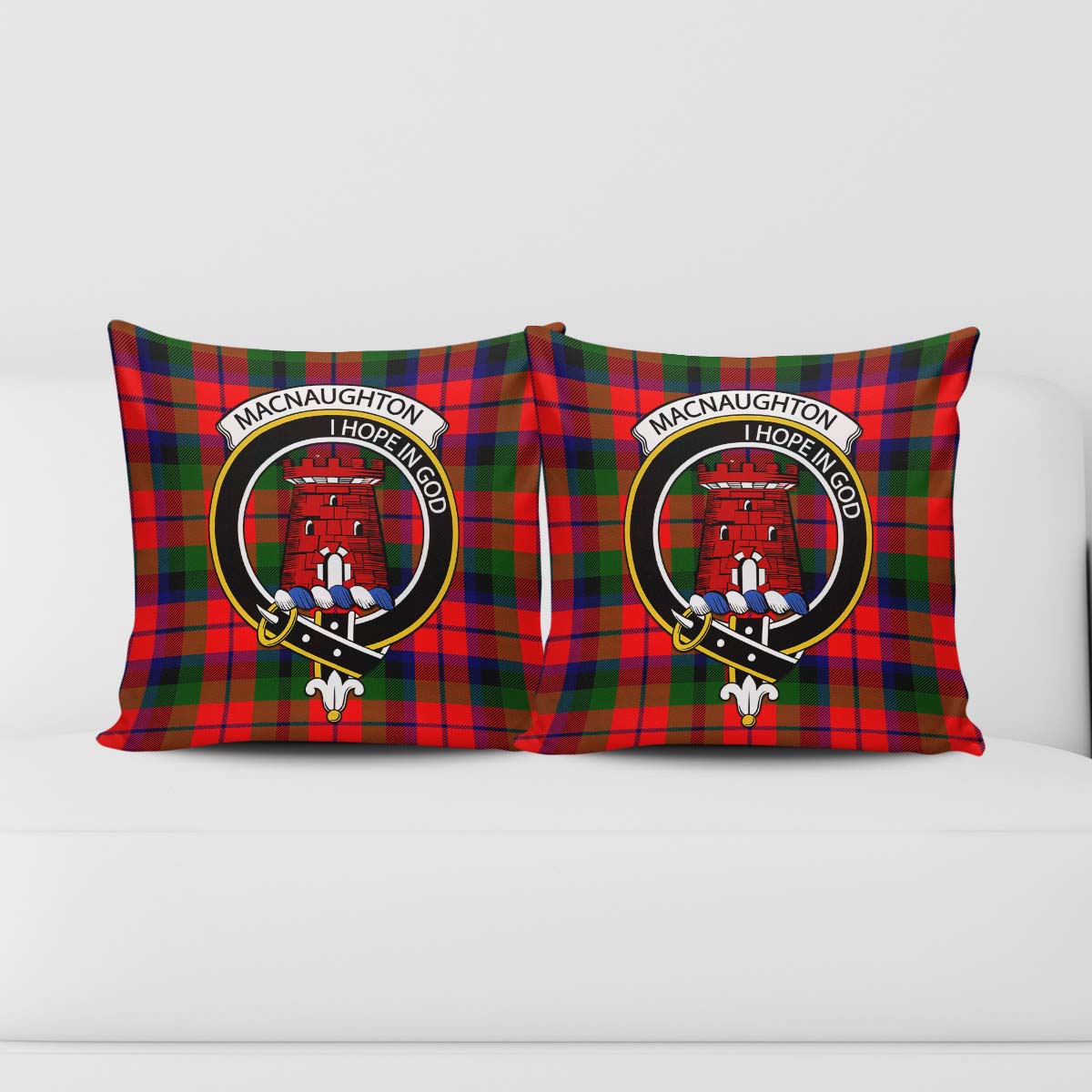 MacNaughton Modern Tartan Pillow Cover with Family Crest - Tartanvibesclothing