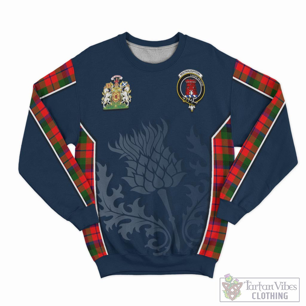 Tartan Vibes Clothing MacNaughton Modern Tartan Sweatshirt with Family Crest and Scottish Thistle Vibes Sport Style