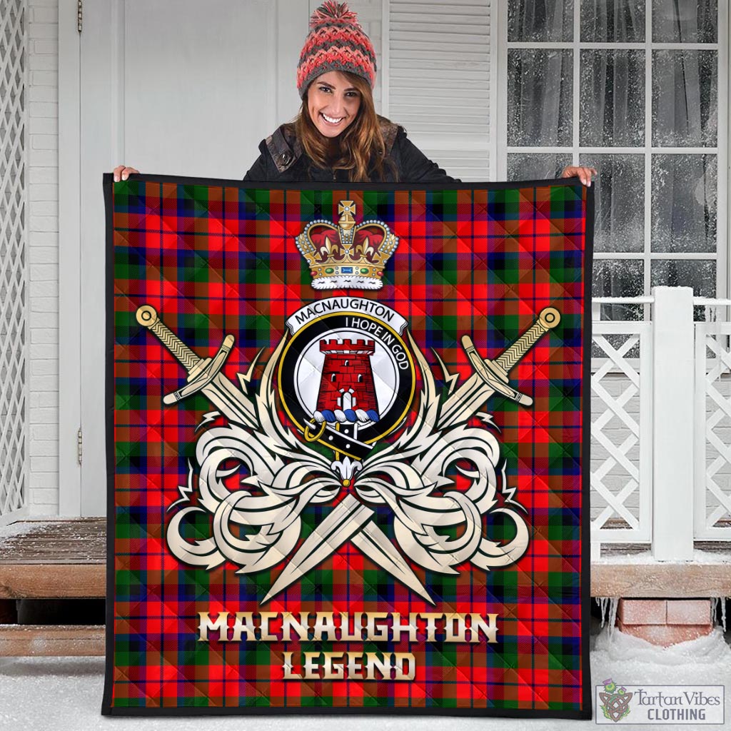 Tartan Vibes Clothing MacNaughton Modern Tartan Quilt with Clan Crest and the Golden Sword of Courageous Legacy