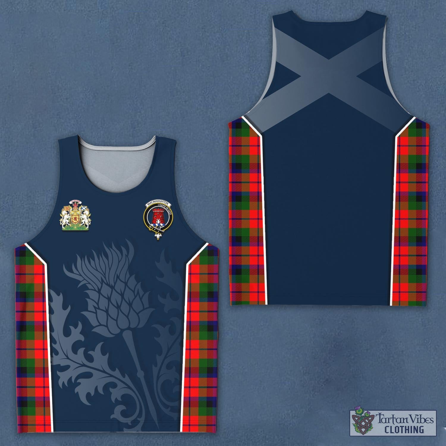 Tartan Vibes Clothing MacNaughton Modern Tartan Men's Tanks Top with Family Crest and Scottish Thistle Vibes Sport Style