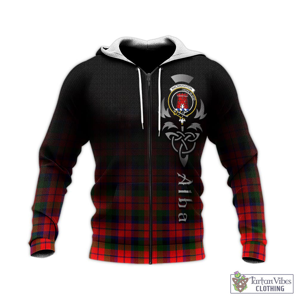 Tartan Vibes Clothing MacNaughton Modern Tartan Knitted Hoodie Featuring Alba Gu Brath Family Crest Celtic Inspired