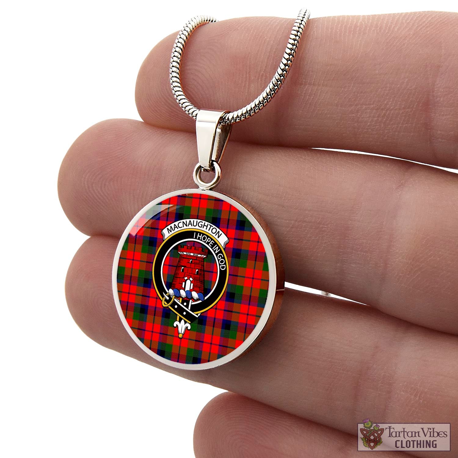 Tartan Vibes Clothing MacNaughton Modern Tartan Circle Necklace with Family Crest