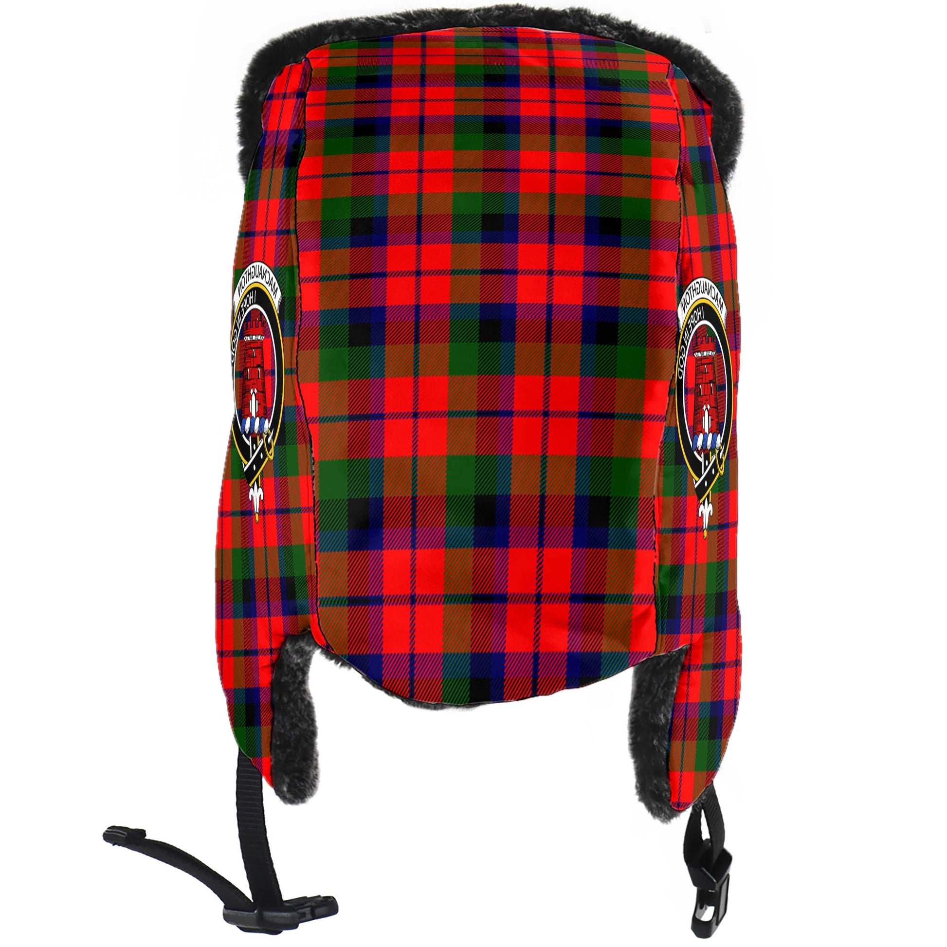 MacNaughton Modern Tartan Winter Trapper Hat with Family Crest - Tartanvibesclothing