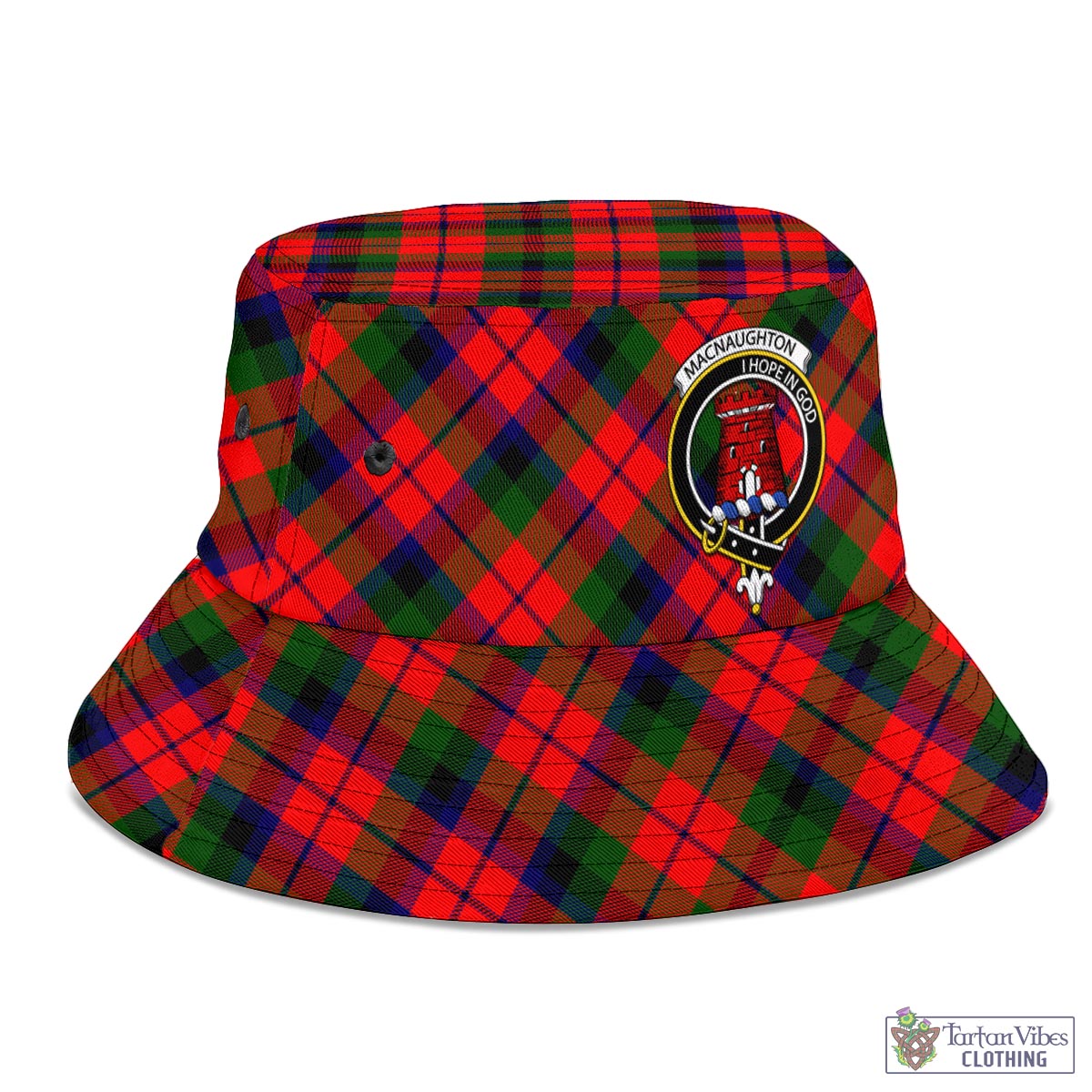 Tartan Vibes Clothing MacNaughton Modern Tartan Bucket Hat with Family Crest