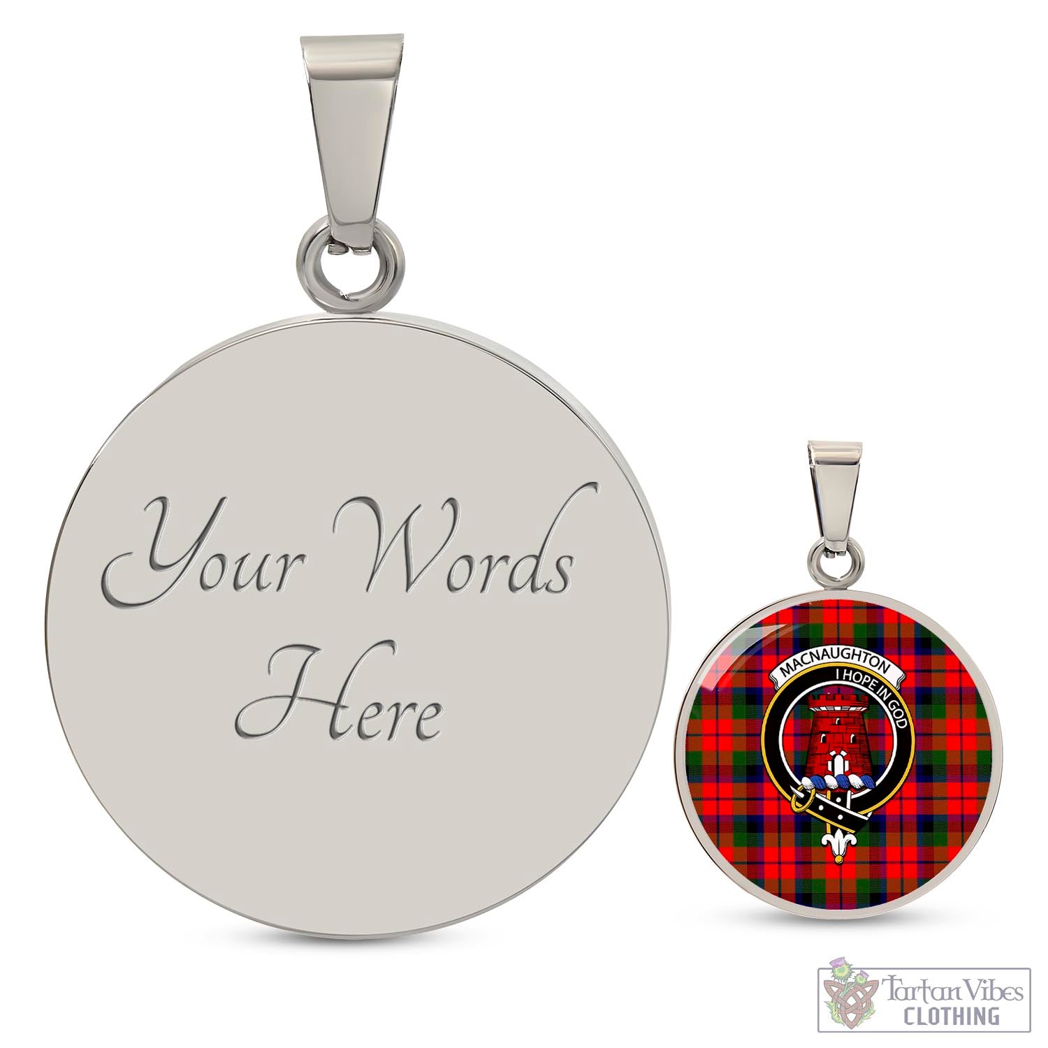 Tartan Vibes Clothing MacNaughton Modern Tartan Circle Necklace with Family Crest