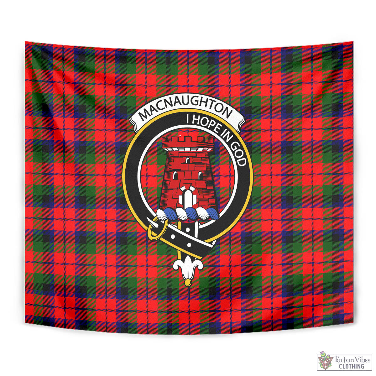 Tartan Vibes Clothing MacNaughton Modern Tartan Tapestry Wall Hanging and Home Decor for Room with Family Crest