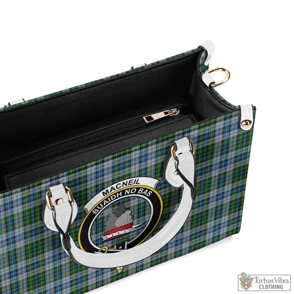 Tartan Vibes Clothing MacNeil Dress Tartan Luxury Leather Handbags with Family Crest