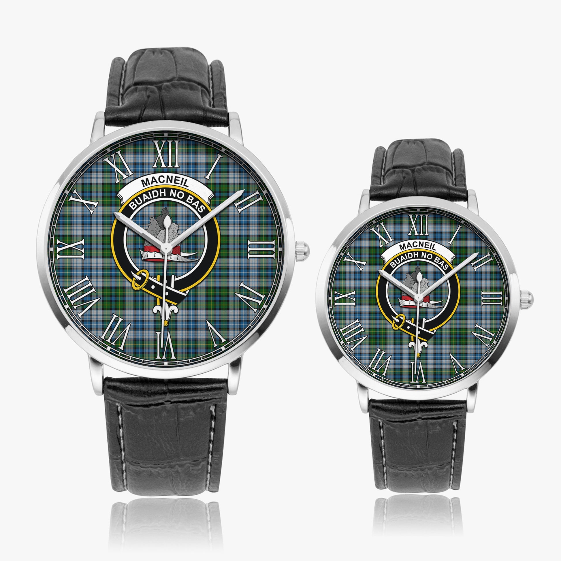 MacNeil Dress Tartan Family Crest Leather Strap Quartz Watch - Tartanvibesclothing