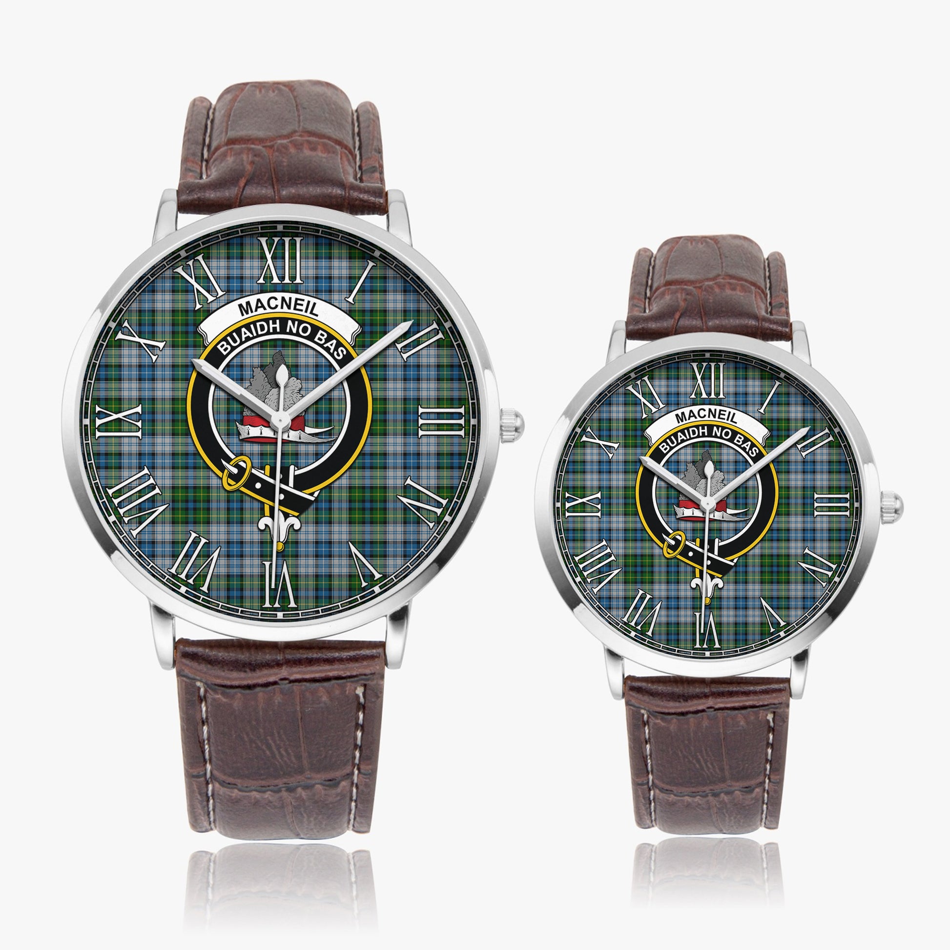 MacNeil Dress Tartan Family Crest Leather Strap Quartz Watch - Tartanvibesclothing