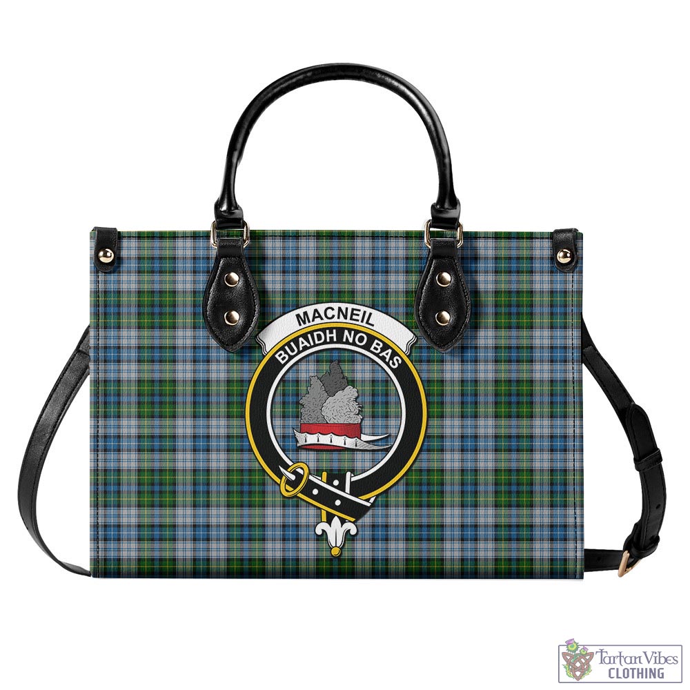 Tartan Vibes Clothing MacNeil Dress Tartan Luxury Leather Handbags with Family Crest