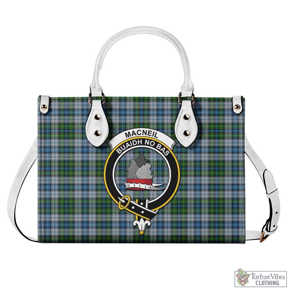 Tartan Vibes Clothing MacNeil Dress Tartan Luxury Leather Handbags with Family Crest