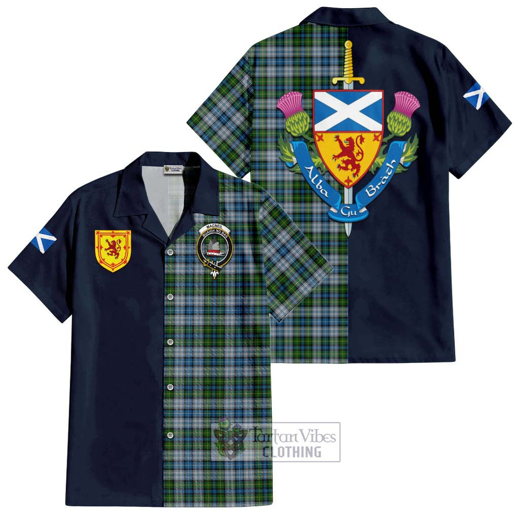 Tartan Vibes Clothing MacNeil Dress Tartan Short Sleeve Button Shirt with Scottish Lion Royal Arm Half Style