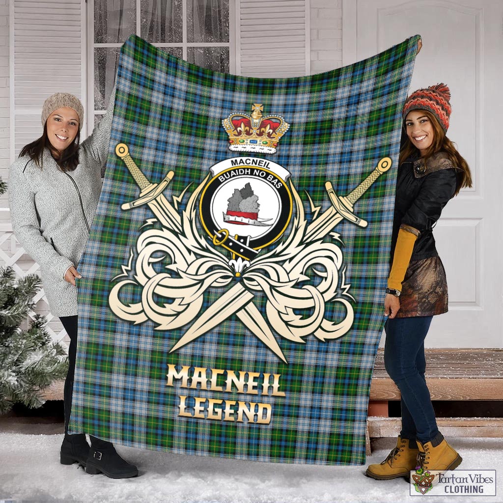 Tartan Vibes Clothing MacNeil Dress Tartan Blanket with Clan Crest and the Golden Sword of Courageous Legacy