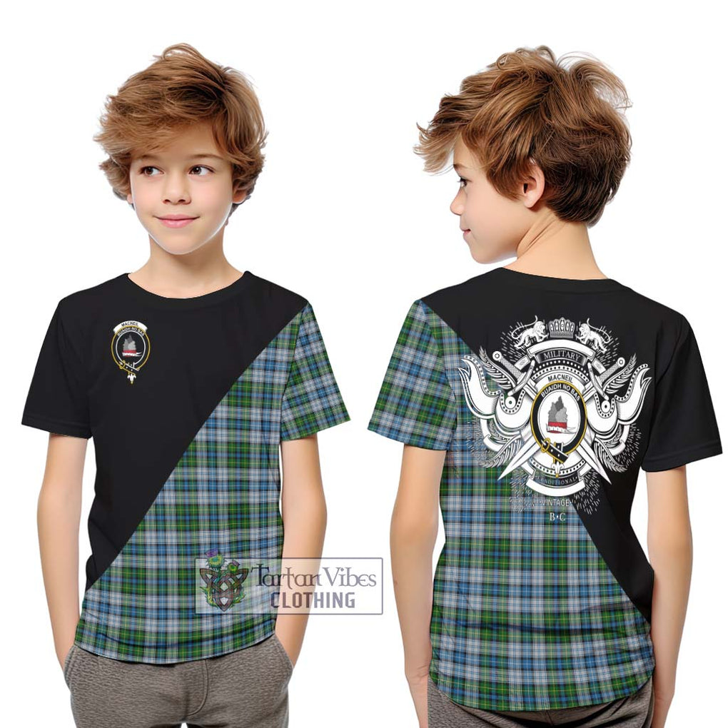 MacNeil (McNeil) Tartan Kid T-Shirt with Family Crest and Military Logo Style Youth XL Size14 - Tartanvibesclothing Shop