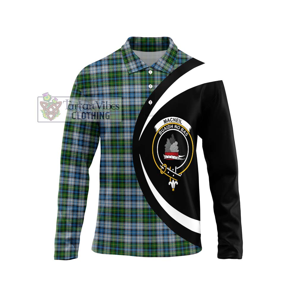 MacNeil (McNeil) Tartan Long Sleeve Polo Shirt with Family Crest Circle Style Unisex - Tartan Vibes Clothing