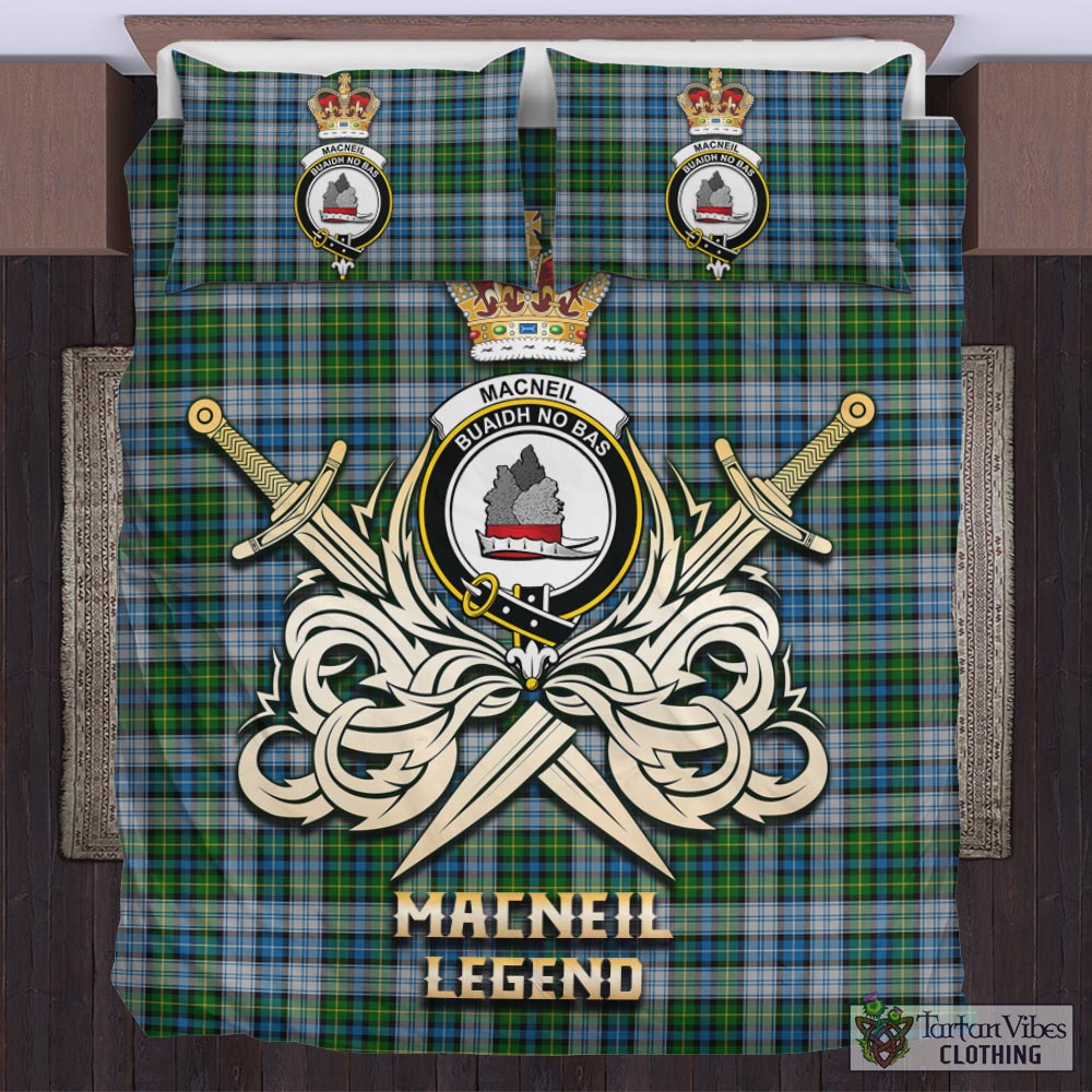 Tartan Vibes Clothing MacNeil Dress Tartan Bedding Set with Clan Crest and the Golden Sword of Courageous Legacy