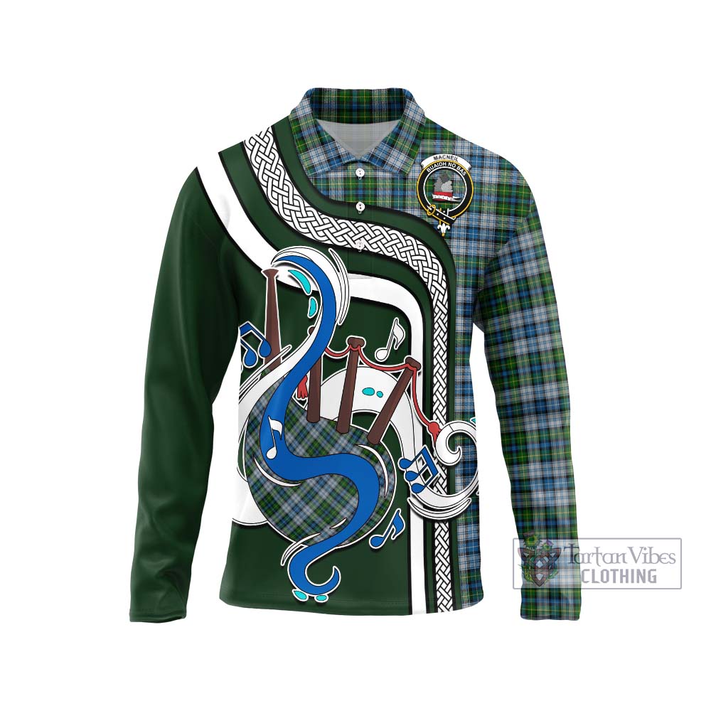 Tartan Vibes Clothing MacNeil Dress Tartan Long Sleeve Polo Shirt with Epic Bagpipe Style