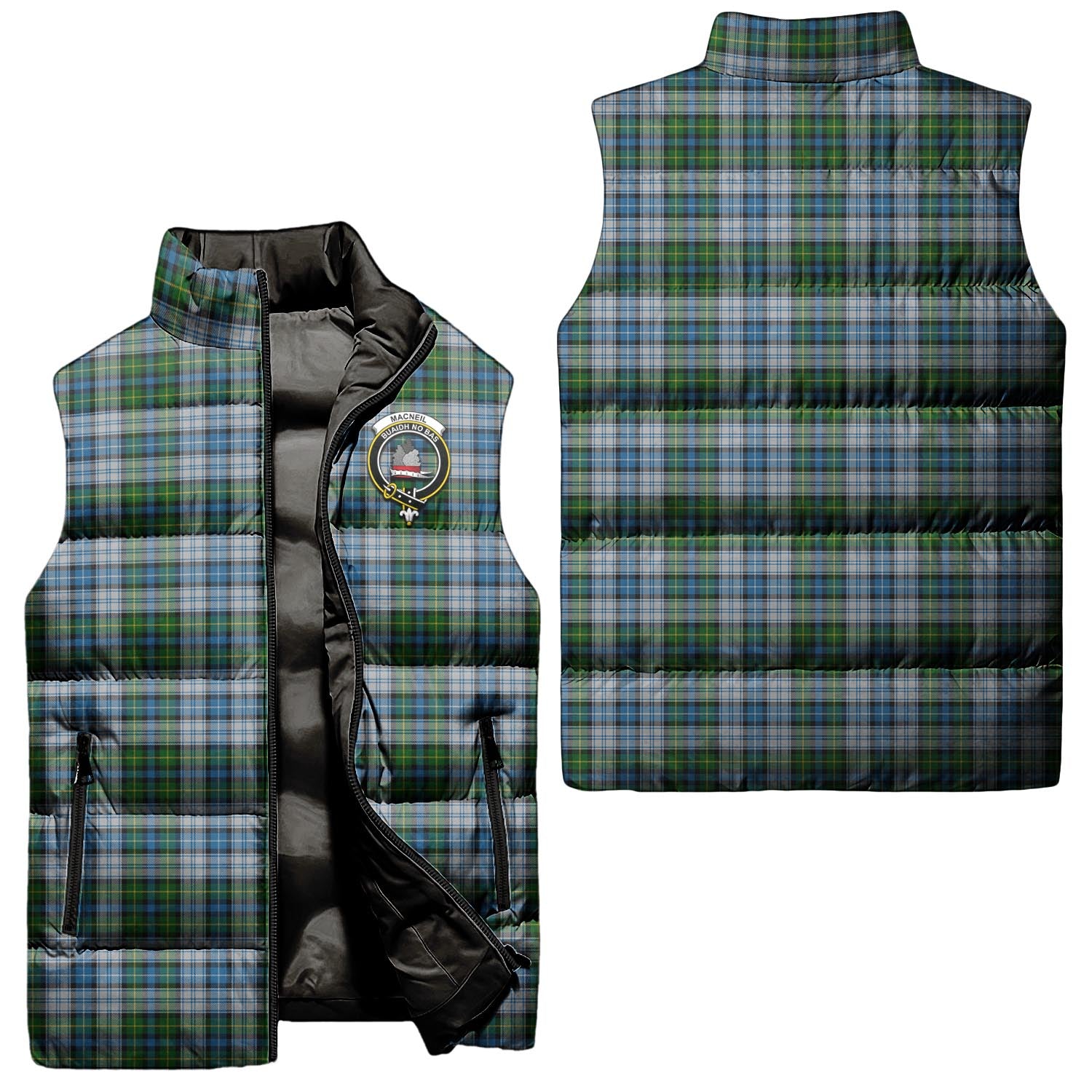 MacNeil Dress Tartan Sleeveless Puffer Jacket with Family Crest Unisex - Tartanvibesclothing