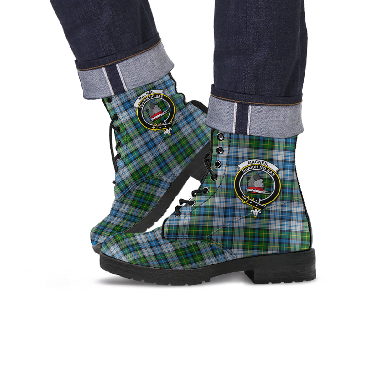 MacNeil (McNeil) Tartan Leather Boots with Family Crest Men' Boots - Tartan Vibes Clothing