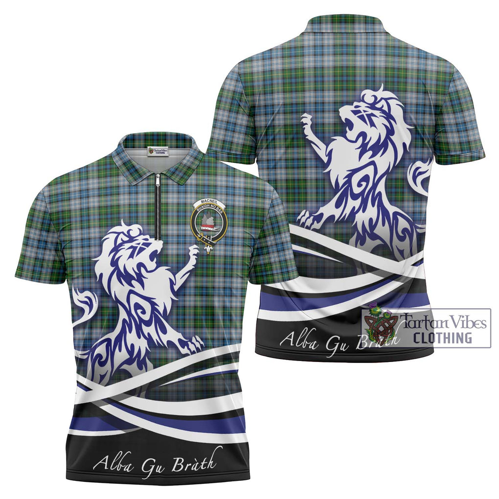 MacNeil (McNeil) Tartan Zipper Polo Shirt with Alba Gu Brath Regal Lion Emblem Unisex - Tartanvibesclothing Shop