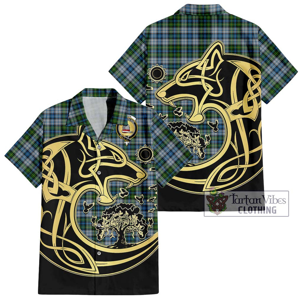 MacNeil (McNeil) Tartan Short Sleeve Button Shirt with Family Crest Celtic Wolf Style Kid - Tartan Vibes Clothing