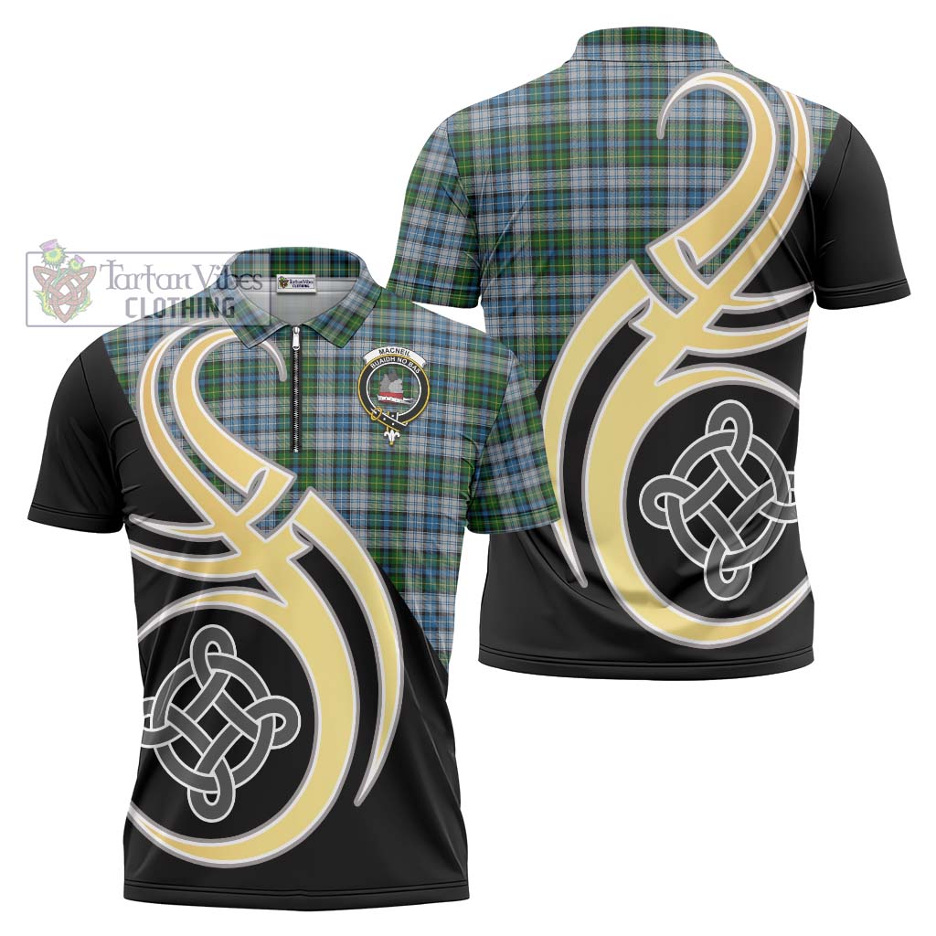 Tartan Vibes Clothing MacNeil Dress Tartan Zipper Polo Shirt with Family Crest and Celtic Symbol Style