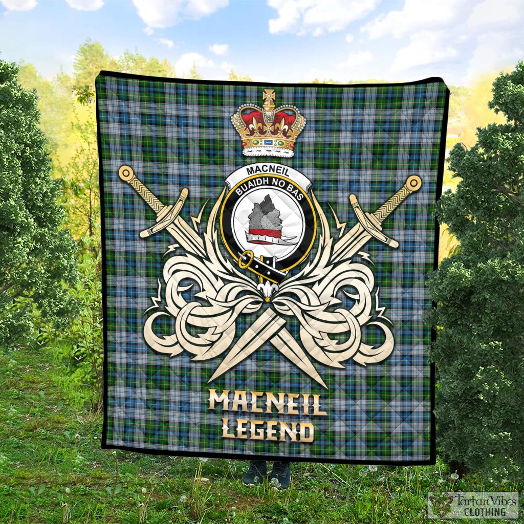 Tartan Vibes Clothing MacNeil Dress Tartan Quilt with Clan Crest and the Golden Sword of Courageous Legacy