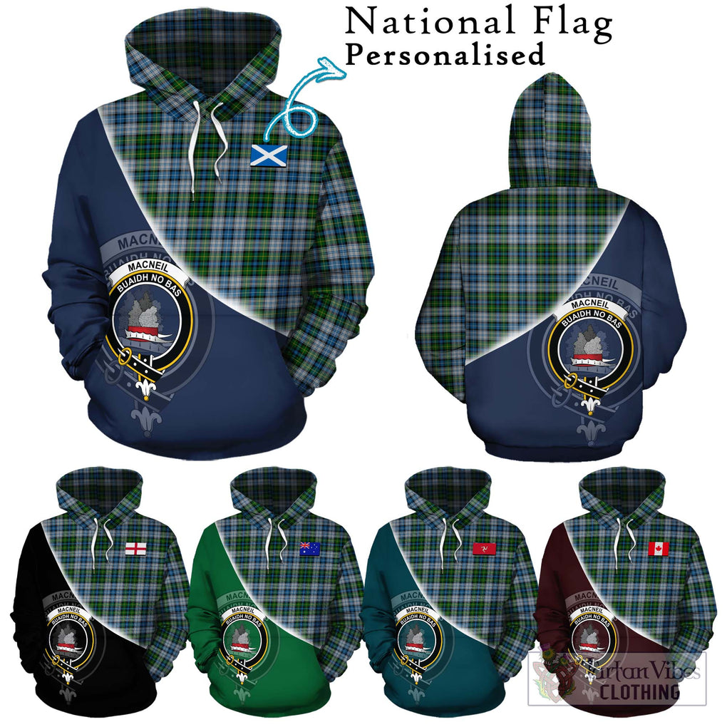 MacNeil (McNeil) Tartan Hoodie with Personalised National Flag and Family Crest Half Style Zip Hoodie - Tartanvibesclothing Shop