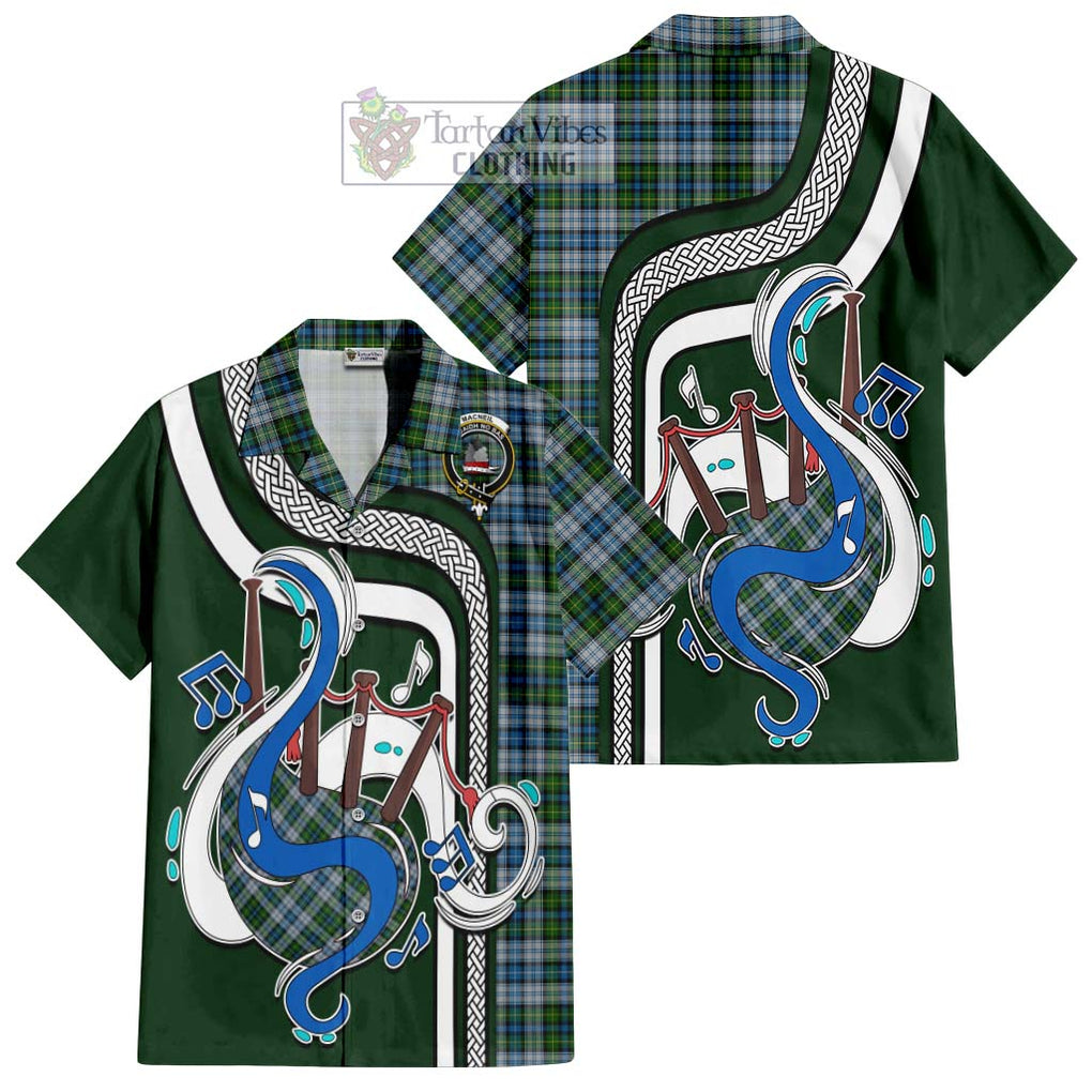 MacNeil (McNeil) Tartan Short Sleeve Button Shirt with Epic Bagpipe Style Kid - Tartanvibesclothing Shop