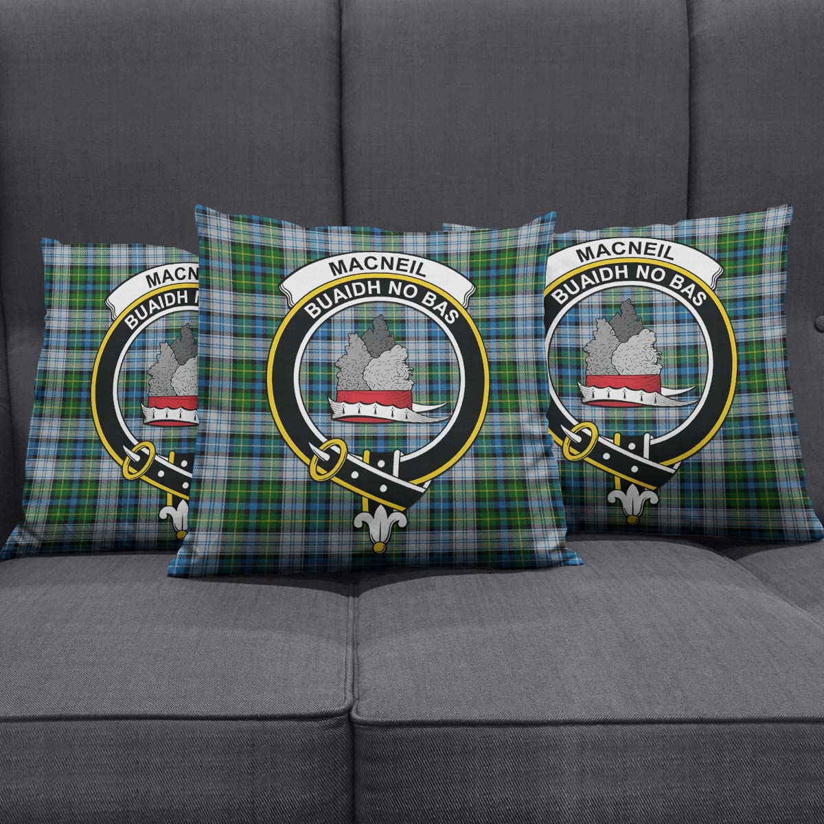 MacNeil Dress Tartan Pillow Cover with Family Crest Square Pillow Cover - Tartanvibesclothing