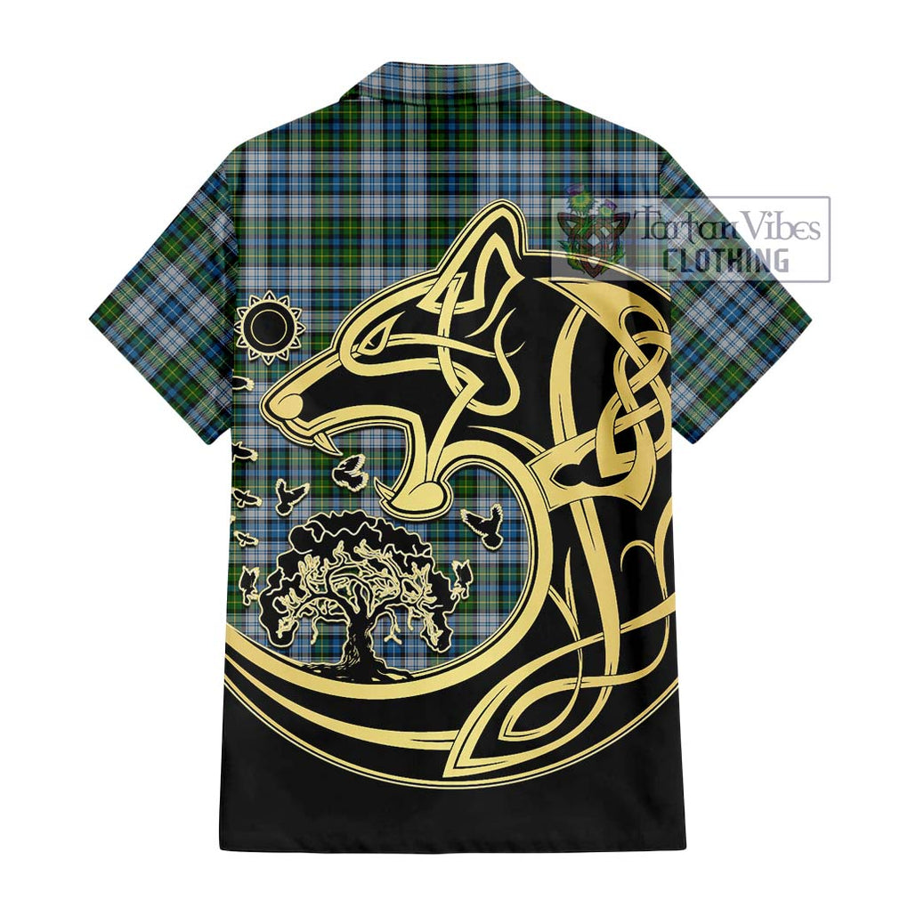 MacNeil (McNeil) Tartan Short Sleeve Button Shirt with Family Crest Celtic Wolf Style - Tartan Vibes Clothing